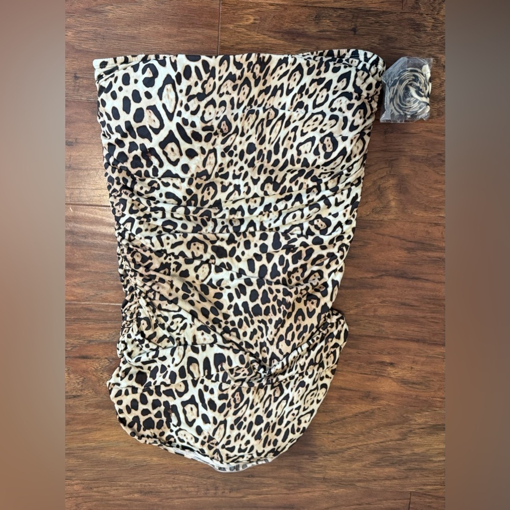 Victoria's Secret Strapless Shaping Swim Dress Leopard Resort NWOT Medium